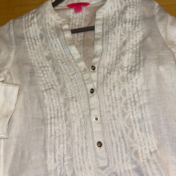 Lilly Pulitzer white linen sarasota tunic/top, XS,  G 993 - Picture 5 of 7